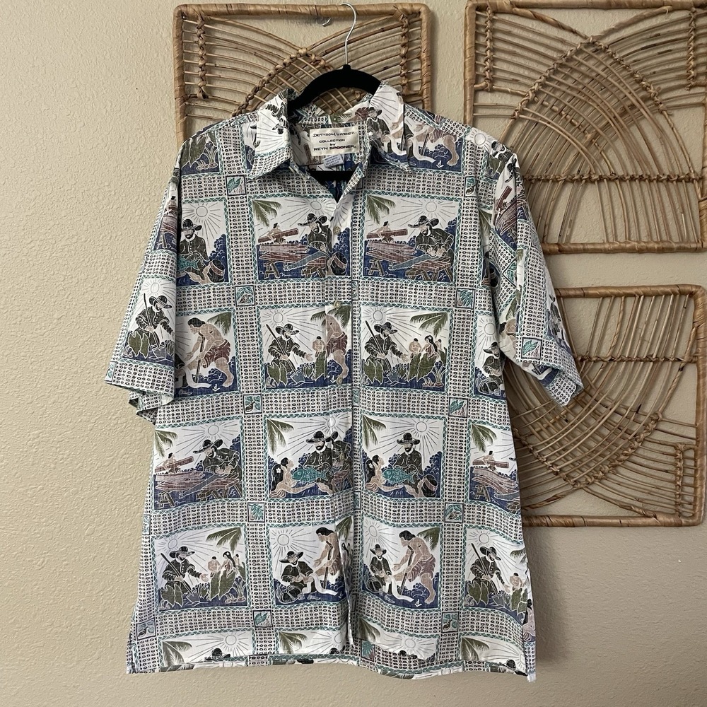 Reyn Spooner Dietrich Varez Father Damien‎ Aloha Hawaiian Shirt Rare L READ B37